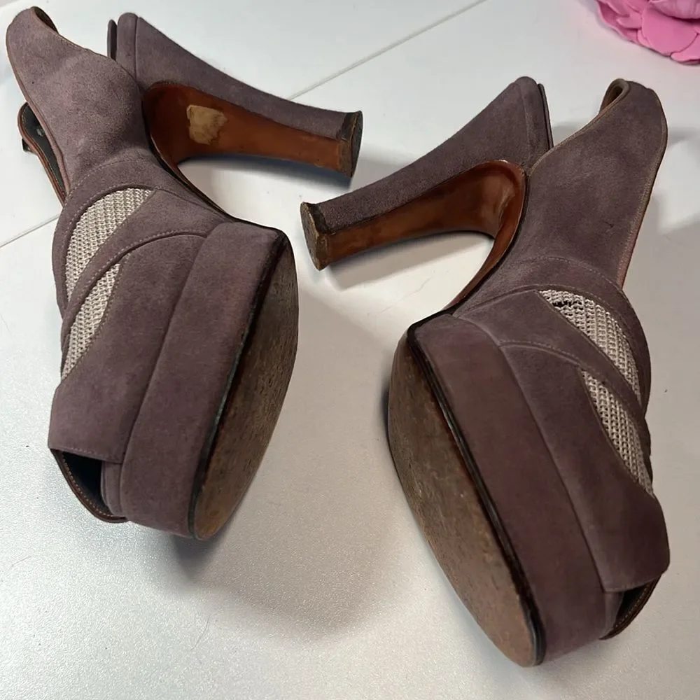 Free shipping! Vintage 1940's Harzfeld's Peep Toe Platform Slingback Heels!